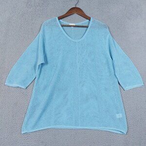 J. Jill Crochet Top Womens Size XL Petite Blue Cotton Blend Open-knit Pullover